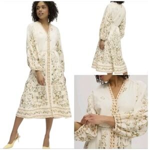 Calypso St. Barth Linen Blend Magnolia Floral MidiDress Sz XL Euro Summer Luxury